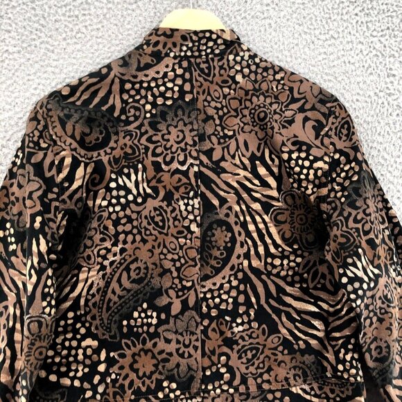 Chicos Jacket Womens 0 US 4 Brown Animal Print Floral Button Up Collar Stretch - Picture 4 of 10